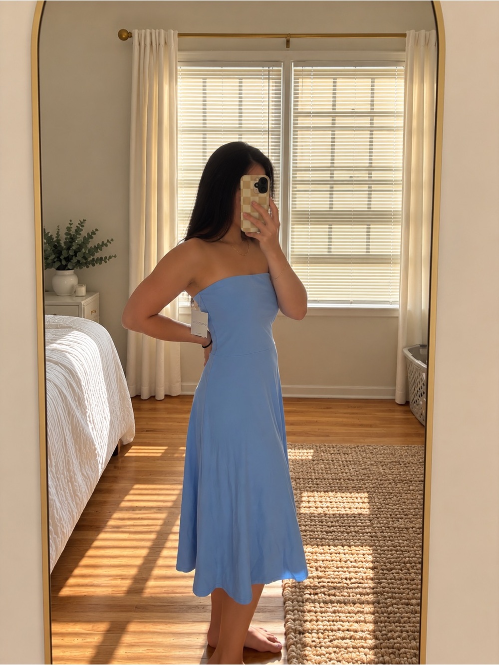 Beyond Yoga Strapless Midi Dress in Sky Blue